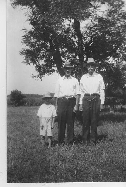 bowles_3_generations_aug_1928.jpg - left to right - Robert Joseph Bowles; James "Harvey" Harvey Bowles Jr.; James "Jim" Harvey Bowles; photo taken August 1928