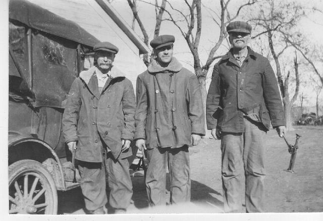 will_j_trumble_harvey_james_bowles_feb_1923.jpg - left to right - William J. Trumble; James Harvey Bowles Jr. known as "Harvey"; James Harvey Bowles known as "Jim"; William J. Trumble is the father of Ella Margaret Trumble (the wife of James "Harvey" Harvey Bowles Jr.); James Harvey Bowles Jr. is the son of James "Jim" Harvey Bowles and Virginia Mary Doyle; photo taken February 1923